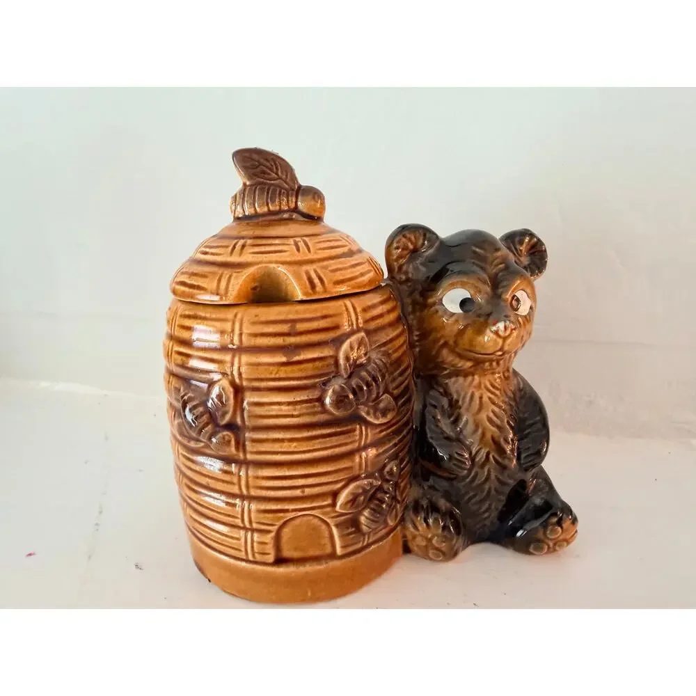 Armbee Bear Beehive Honey Pot Vintage Japan Ceramic Bees Kitschy Kitchen